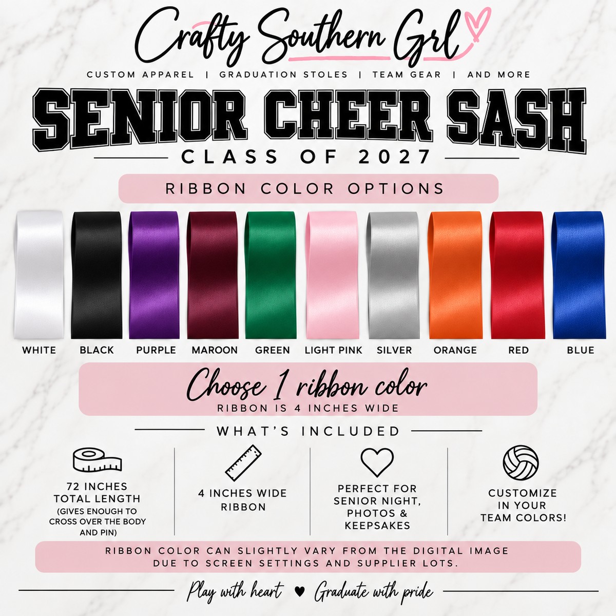 Senior Cheer Sash with Rhinestones – Class of 2027