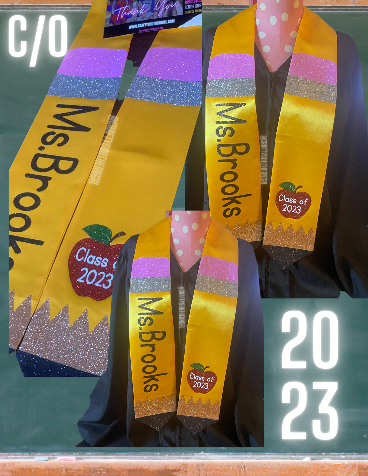 Teacher Pencil Graduation Stole | Name & Class Year