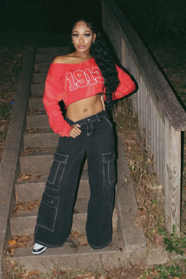 Custom Bleached Distressed Super Cropped Sweatshirt | Off-the-Shoulder Collegiate Crewneck