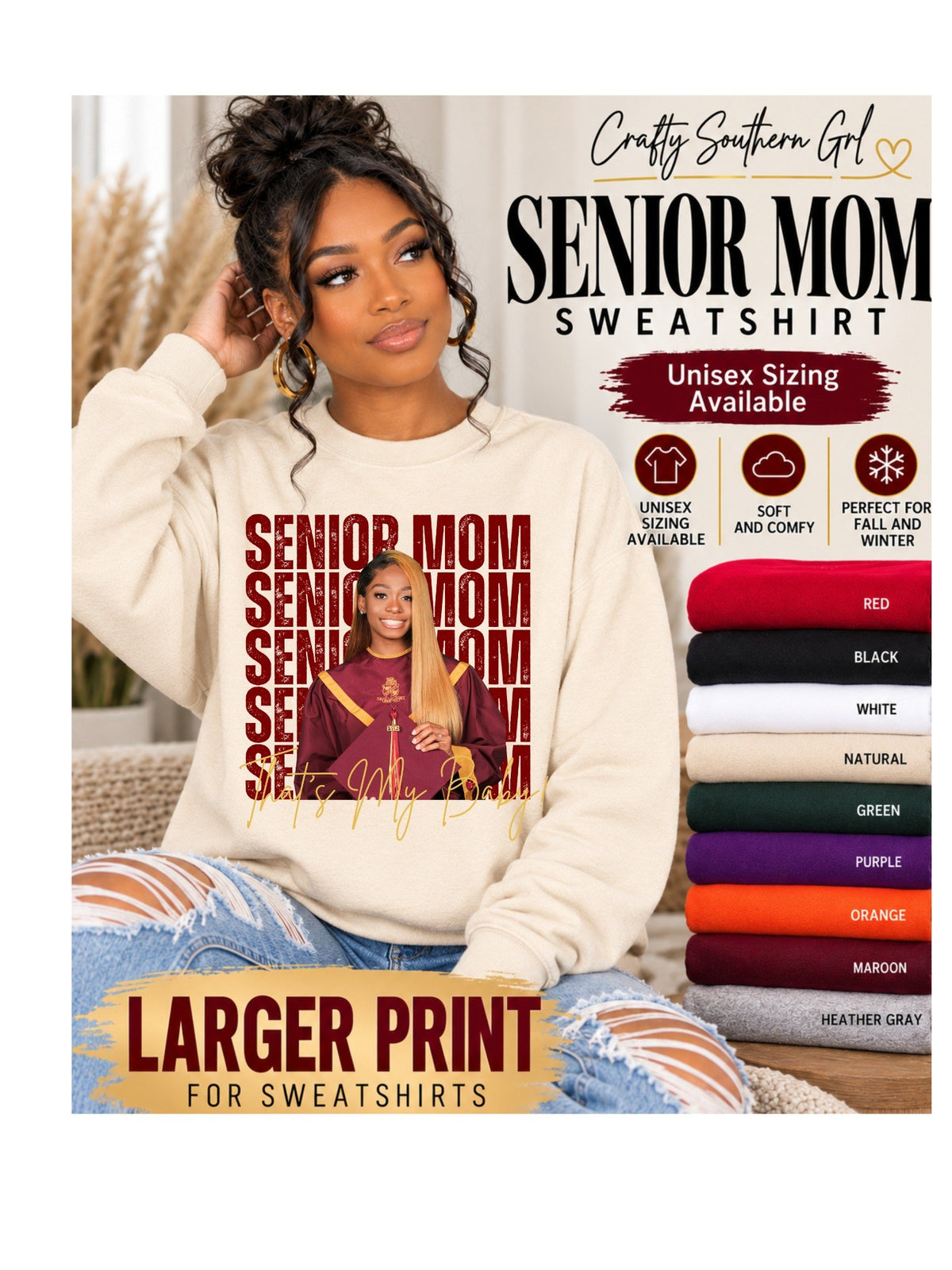 Senior Mom Baby Photo Crewneck Sweatshirt