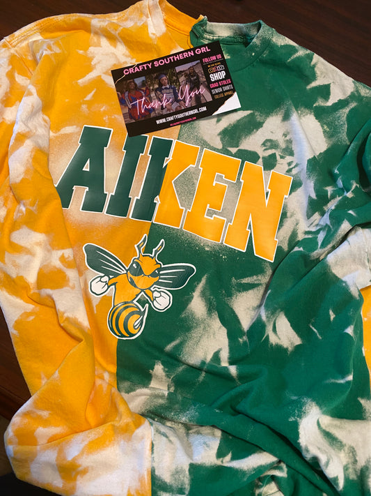 Custom Split School Colors Distressed Tee | Full or Tie-Front Crop