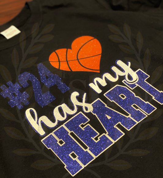 HAS MY HEART Basketball Tee Front and Back Design